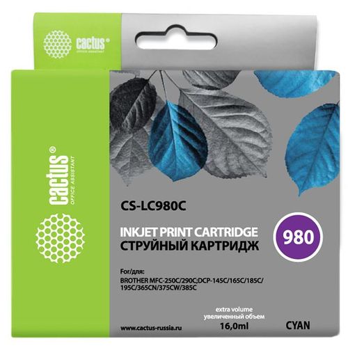 Картридж струйный Cactus CS-LC980C голубой (16мл) (Cactus)