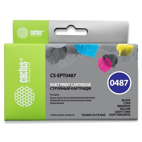 Картридж струйный Cactus CS-EPT0487 T0487 черный/голубой/пурпурный/желтый/светло-голубой/светло-пурпурный набор (88мл) (Cactus)