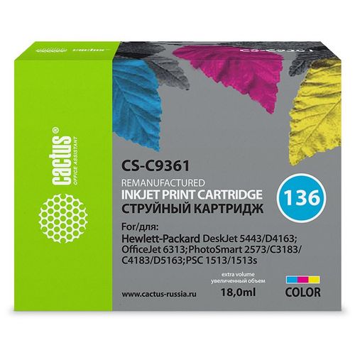 Картридж струйный №136 многоцветный HP DJ 5443/D4163/DJ 6313/PS 2573/C3183/C4183 (Cactus)