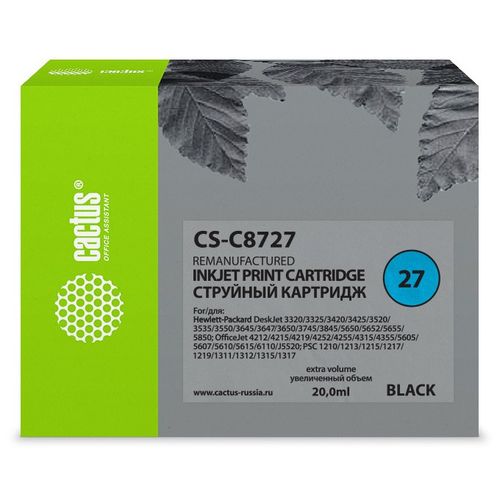 Картридж струйный №27 черный (20мл) HP DJ 3320/3325/3420/3425/3520 (Cactus)