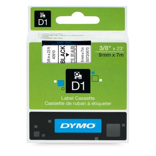 Картридж с лентой D1 для принтеров DYMO LabelManager 9 мм х 7 м, черный на прозрачной ленте, пластик (Original)