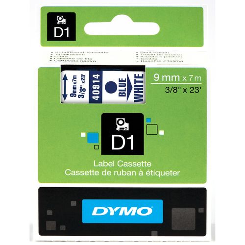 Картридж с лентой D1 для принтеров DYMO LabelManager 9 мм х 7 м, пластик, голубой на белой ленте (Original)