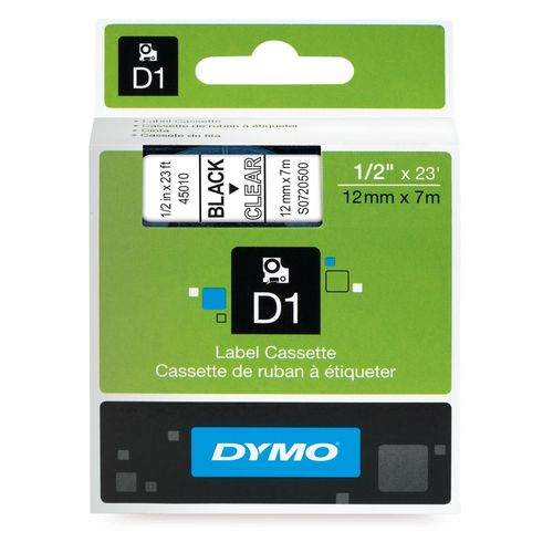 Картридж с лентой D1 для принтеров DYMO LabelManager 12 мм х 7 м, пластик, черный на прозрачном (Original)