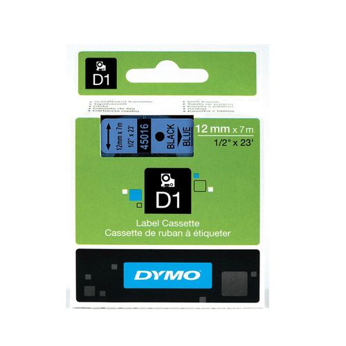 Картридж с лентой D1 для принтеров DYMO LabelManager 12 мм х 7 м, пластик, черный на голубой ленте (Original)