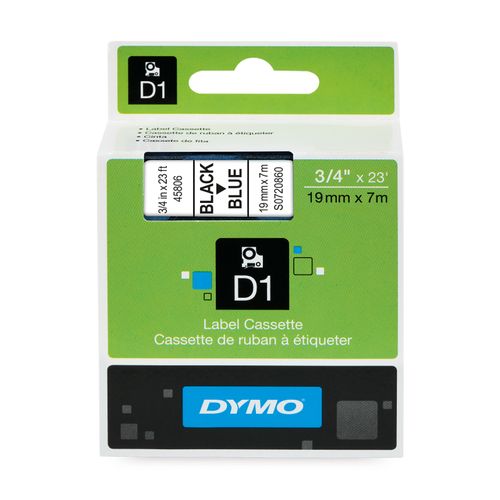 Картридж с лентой D1 для принтеров DYMO LabelManager 19 мм х 7м, черный на синей ленте (Original)