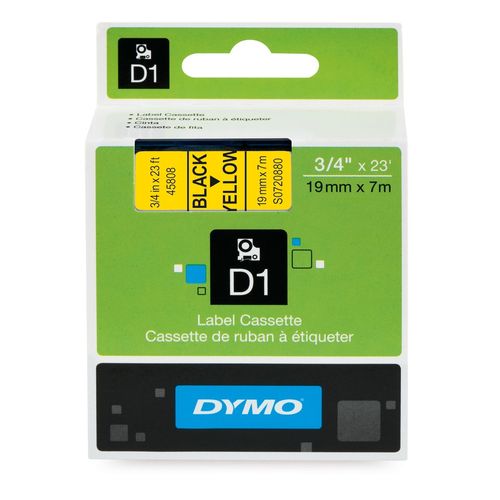 Картридж с лентой D1 для принтеров DYMO LabelManager 19 мм х 7м, пластик, черный на желтой ленте (Original)