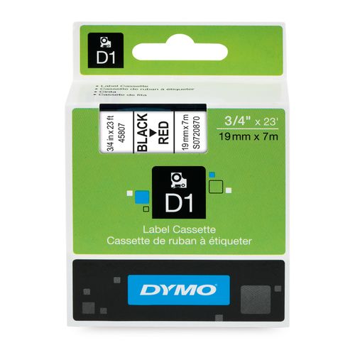 Картридж с лентой D1 для принтеров DYMO LabelManager 19 мм х 7м, черный на красной ленте (Original)