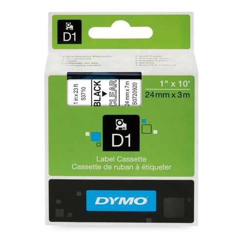 Картридж с лентой D1 для принтеров DYMO LabelManager 24мм х 7м, черный на прозрачной ленте (Original)