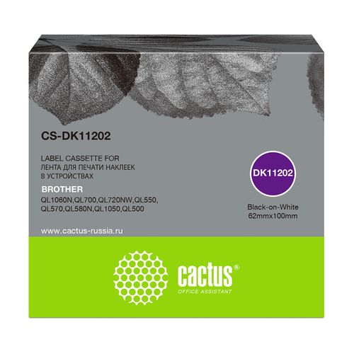 Картридж ленточный Cactus CS-DK11202 DK-11202 черный на белом черный для Brother P-touch QL-500, QL-550, QL-700, QL-800 (Cactus)