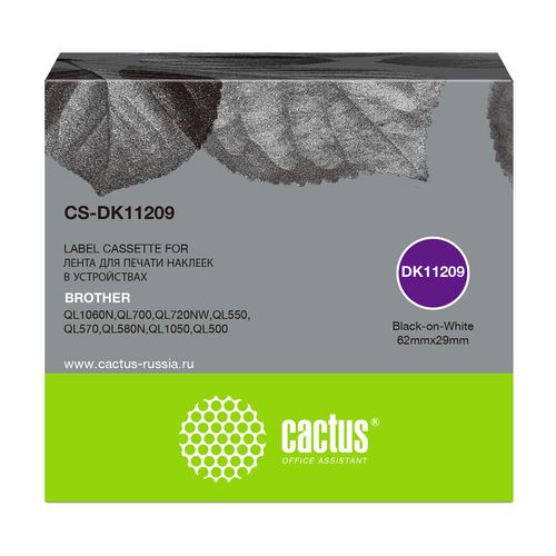 Картридж ленточный Cactus CS-DK11209 DK-11209 черный на белом черный для Brother P-touch QL-500, QL-550, QL-700, QL-800 (Cactus)