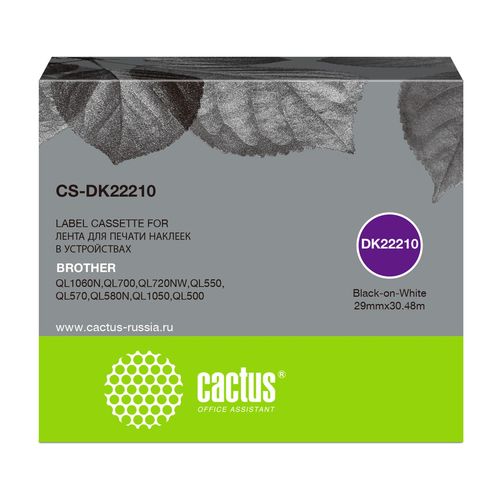 Картридж ленточный Cactus CS-DK22210 DK-22210 черный на белом 29x30.48 черный для Brother P-touch QL-500, QL-550, QL-700, QL-800 (Cactus)