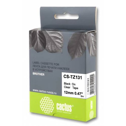Картридж ленточный Cactus CS-TZ131 TZe-131 черный на прозрачном 12x8 черный для Brother 1010/1280/1830VP/7600VP (Cactus)