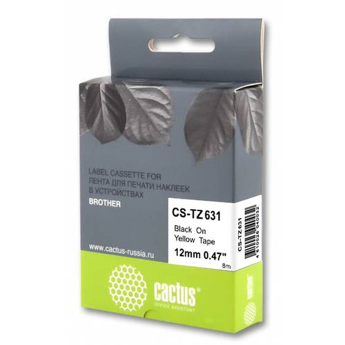 Картридж ленточный Cactus CS-TZ631 TZe-631 черный на желтом 12x8 черный для Brother 1010/1260VP/1830VP/9700PC (Cactus)