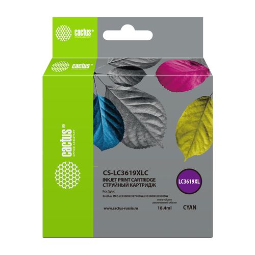 Картридж струйный Cactus CS-LC3619XLC голубой (19.4мл) для Brother MFC-J2330DW/J2730DW/J3530DW/J3930DW (Cactus)