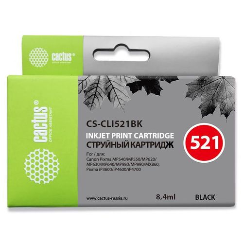 Картридж струйный Cactus CS-CLI521BK черный (8.4мл) для Canon Pixma MP660/MP980/MP990/iP3600/iP4600/iP4700/MX860 (Cactus)