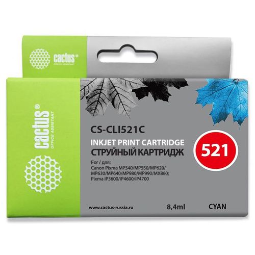 Картридж струйный Cactus CS-CLI521C голубой (9мл) для Canon MP540/MP550/MP620/MP630/MP640/MP660 (Cactus)
