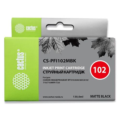 Картридж струйный Cactus CS-PFI102MBK PFI-102MBK черный матовый (130мл) для Canon iPF500/iPF600/iPF700/ MFP M40/iPF765/LP17/LP24 (Cactus)