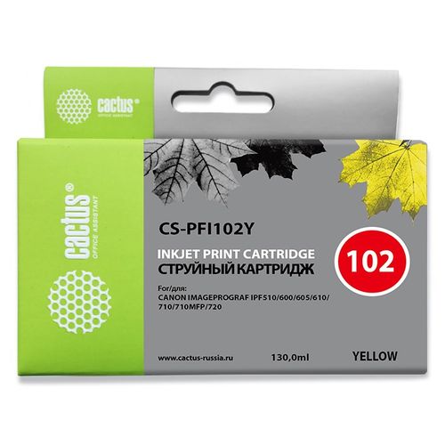 Картридж струйный Cactus CS-PFI102Y PFI-102Y желтый (130мл) для Canon IP iPF500/iPF600/iPF700/MFP M40/iPF765/LP17/LP24 (Cactus)