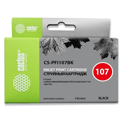 Картридж струйный Cactus CS-PFI107BK PFI-107BK черный (130мл) для Canon IP iPF670/iPF680/iPF685/iPF770/iPF780/iPF785/ (Cactus)