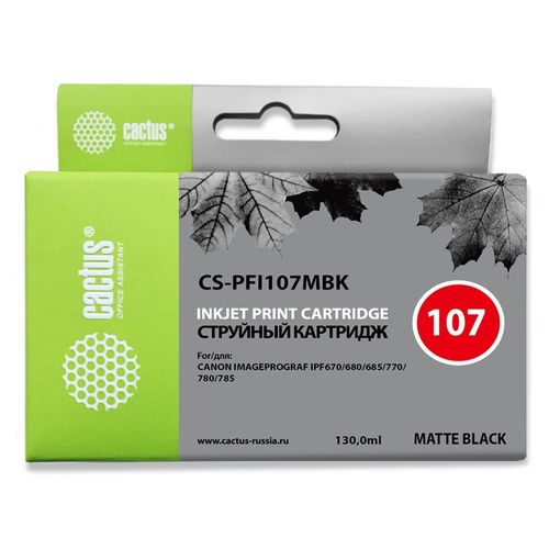 Картридж струйный Cactus CS-PFI107MBK PFI-107MBK черный матовый (130мл) для Canon IP iPF670/iPF680/iPF685/iPF770/iPF780/iPF785 (Cactus)