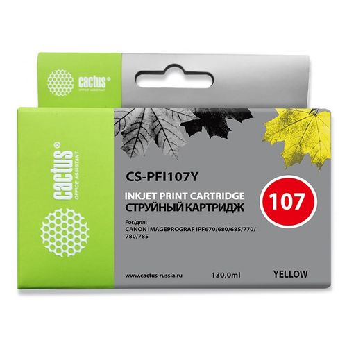 Картридж струйный Cactus CS-PFI107Y PFI-107Y желтый (130мл) для Canon IP iPF670/iPF680/iPF685/iPF770/iPF780/iPF785/ (Cactus)