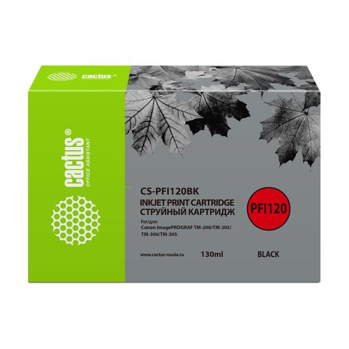 Картридж струйный Cactus CS-PFI120BK PFI-120 BK черный пигментный (130мл) для Canon imagePROGRAF TM-200/TM-205/TM-300/TM-305 (Cactus)
