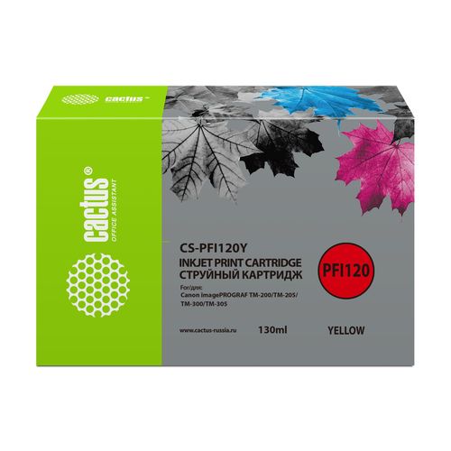 Картридж струйный Cactus CS-PFI120Y PFI-120 Y желт.пигм. (130мл) для Canon imagePROGRAF TM-200/TM-205/TM-300/TM-305 (Cactus)
