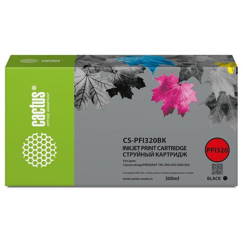 Картридж струйный Cactus CS-PFI320BK PFI-320 BK черный пигментный (300мл) для Canon imagePROGRAF TM-200/TM-200 MFP L24ei/TM-205/TM-300 (Cactus)