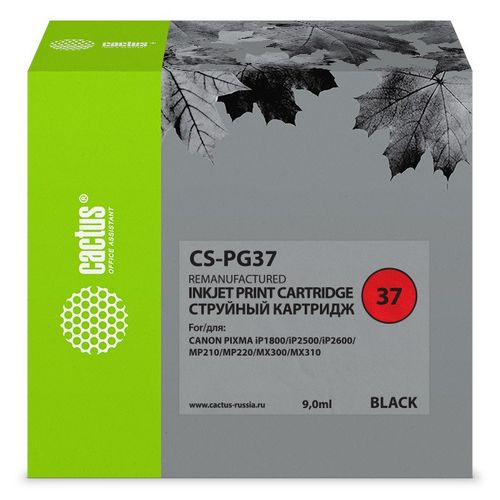 Картридж струйный Cactus CS-PG37 PG-37 черный (9мл) для Canon Pixma iP1800/iP1900/iP2500/iP2600/MP140/MP190/MP210/MP220/MP470/MX300/MX310 (Cactus)