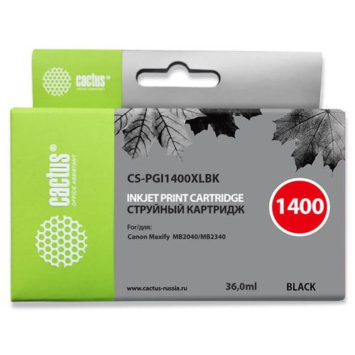 Картридж струйный Cactus CS-PGI1400XLBK PGI-1400 черный пигментный (36мл) для Canon MB2050/MB2350/MB2040/MB2340 (Cactus)