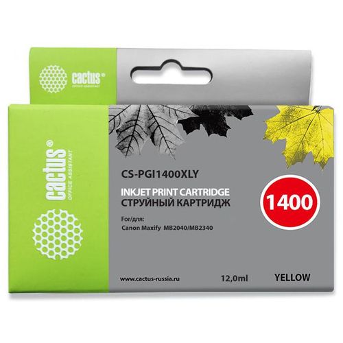 Картридж струйный Cactus CS-PGI1400XLY PGI-1400 желт.пигм. (12мл) для Canon MB2050/MB2350/MB2040/MB2340 (Cactus)