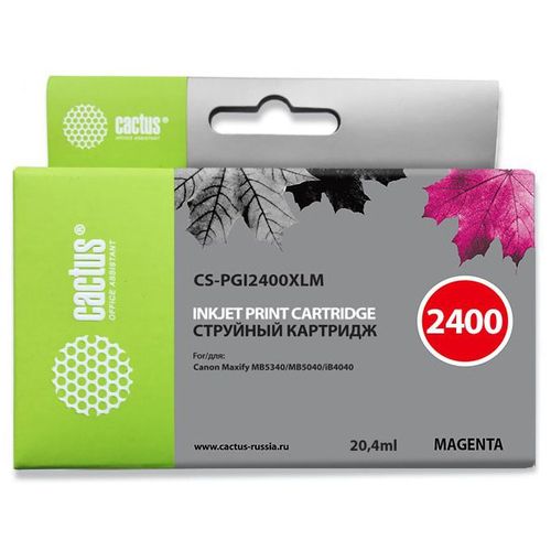 Картридж струйный Cactus CS-PGI2400XLM PGI-2400XLM пурп.пигм. (20.4мл) для Canon MAXIFY iB4040/ МВ5040/ МВ5340 (Cactus)
