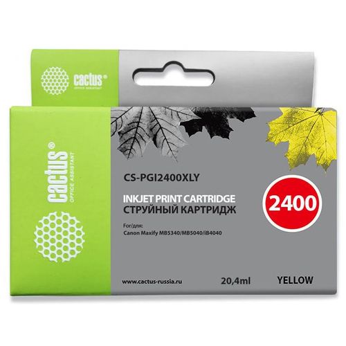 Картридж струйный Cactus CS-PGI2400XLY PGI-2400XLY желт.пигм. (20.4мл) для Canon MAXIFY iB4040/ МВ5040/ МВ5340 (Cactus)