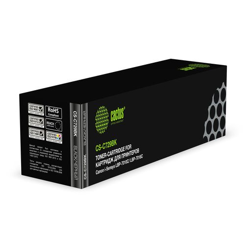 Картридж лазерный Cactus CS-C729BK 729 BK черный (1200стр.) для Canon i-SENSYS LBP-7010C/ LBP-7018C (Cactus)