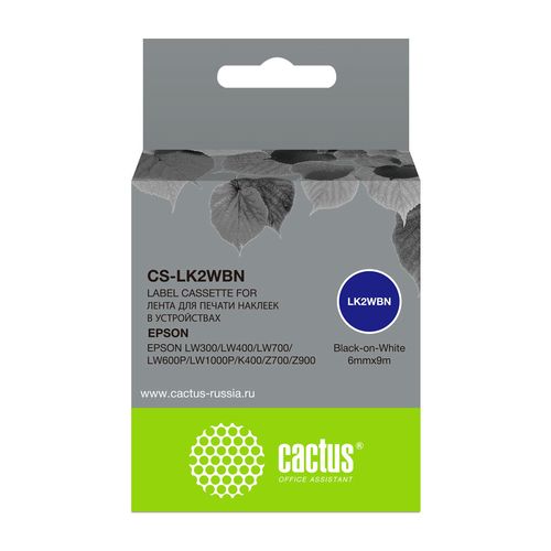 Картридж ленточный Cactus CS-LK2WBN LK-2WBN черный на белом 6x9 для Epson LW300/LW400/LW700/LW600P/LW1000P/K400/Z700/Z900 (Cactus)