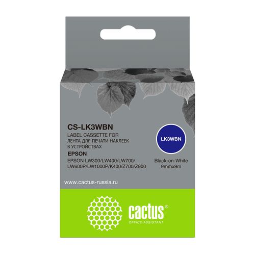 Картридж ленточный Cactus CS-LK3WBN LK-3WBN черный на белом 9x9 для Epson LW300/LW400/LW700/LW600P/LW1000P/K400/Z700/Z900 (Cactus)