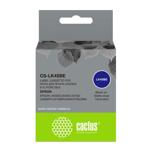 Картридж ленточный Cactus CS-LK4SBE LK-4SBE черный на сереб.мат. 12x9 для Epson LW300/LW400/LW700/LW600P/LW1000P/K400/Z700/Z900 (Cactus)