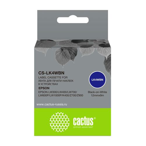 Картридж ленточный Cactus CS-LK4WBN LK-4WBN черный на белом 12x9 для Epson LW300/LW400/LW700/LW600P/LW1000P/K400/Z700/Z900 (Cactus)