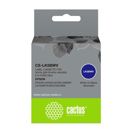 Картридж ленточный Cactus CS-LK5BWV LK-5BWV белый на черном 18x9 для Epson LW400/LW700/LW600P/LW1000P/K400/Z700/Z900 (Cactus)