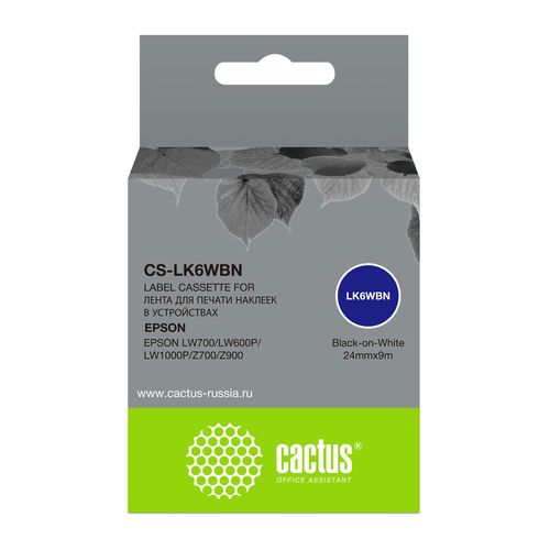 Картридж ленточный Cactus CS-LK6WBN LK-6WBN черный на белом 24x9 для Epson LW700/LW600P/LW1000P/Z700/Z900 (Cactus)