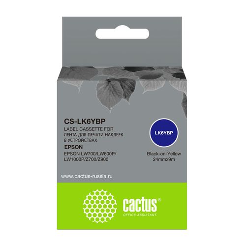 Картридж ленточный Cactus CS-LK6YBP LK-6YBP черный на желтом 24x9 для Epson LW700/LW600P/LW1000P/Z700/Z900 (Cactus)