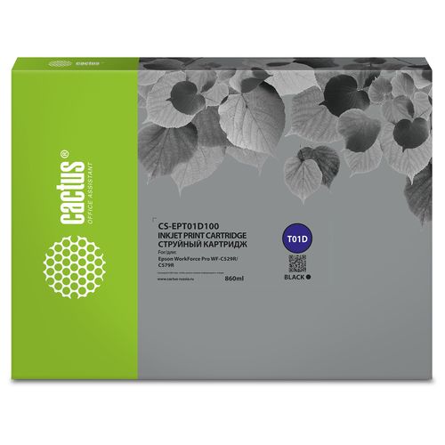 Картридж струйный Cactus CS-EPT01D100 T01D1 черный (860мл) для Epson WorkForce Pro WF-C529R/C529RDTW/C529RDTW EPP (Cactus)