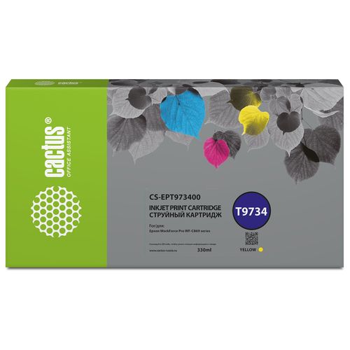 Картридж струйный Cactus CS-EPT973400 T9734 желтый (330мл) для Epson WorkForce WF-C869RD3TWFC/WF-C869RDTWF (Cactus)