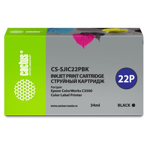 Картридж струйный Cactus CS-SJIC22PBK C33S020601 черный (34мл) для Epson ColorWorks C3500 (Cactus)