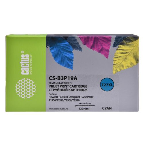 Картридж струйный Cactus CS-B3P19A №727 голубой (130мл) для HP DJ T920/T1500 (Cactus)