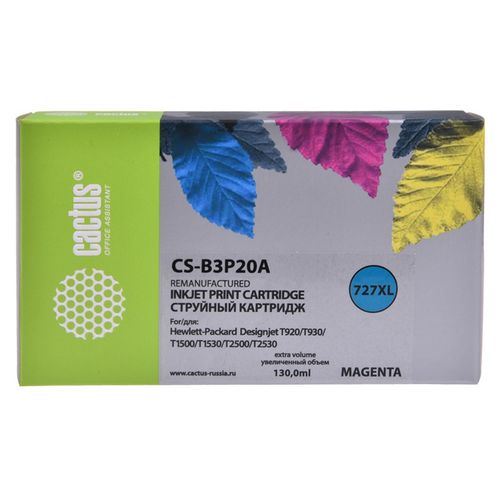 Картридж струйный Cactus CS-B3P20A №727 пурпурный (130мл) для HP DJ T920/T1500/T2530 (Cactus)
