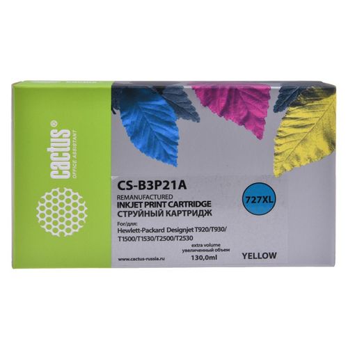 Картридж струйный Cactus CS-B3P21A №727 желтый (130мл) для HP DJ T920/T1500/T2530 (Cactus)