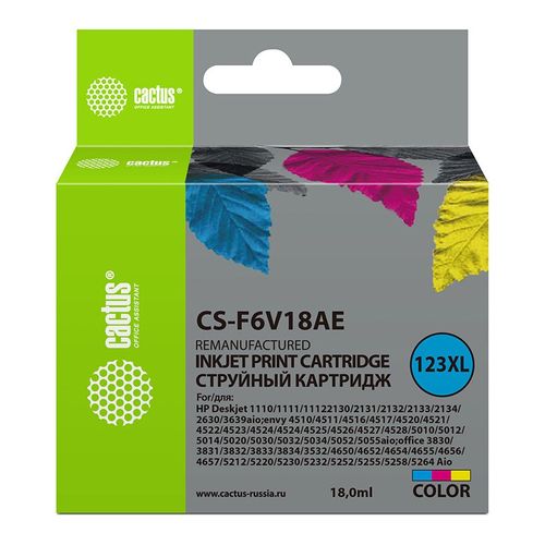 Картридж струйный Cactus CS-F6V18AE 123XL многоцветный (330стр.) (18мл) для HP DeskJet 1110/1111/1112/2130 (Cactus)