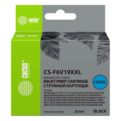 Картридж струйный Cactus CS-F6V19XXL №123XL CS-F6V19XXL 123 XXL черный (1000стр.) (20мл) для HP DeskJet 1110/1111/1112/2130 (Cactus)