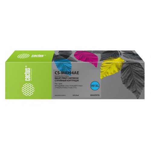 Картридж струйный Cactus CS-M0J94AE 991XL пурпурный (250мл) для HP PW 755dn/MFP774dn/779dn/Pro750dw/772dn (Cactus)